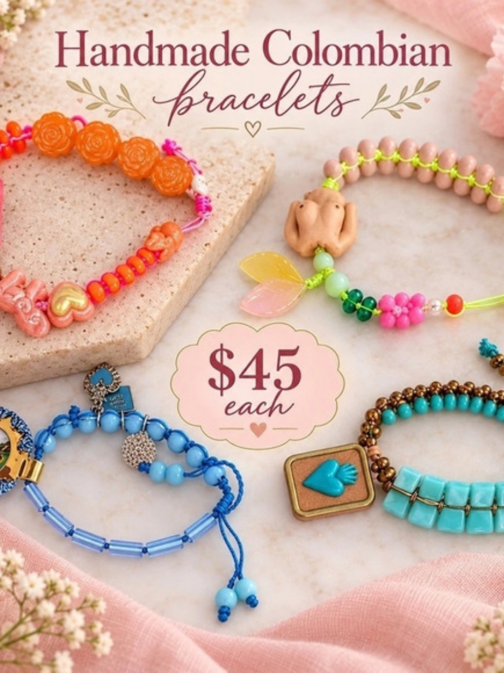 Handmade Colombian Bracelets Pink & Blue